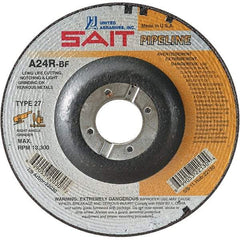 Sait - 24 Grit, 6" Wheel Diam, 1/8" Wheel Thickness, 7/8" Arbor Hole, Type 27 Depressed Center Wheel - Aluminum Oxide, Resinoid Bond, R Hardness, 10,200 Max RPM, Compatible with Angle Grinder - Exact Tool & Supply