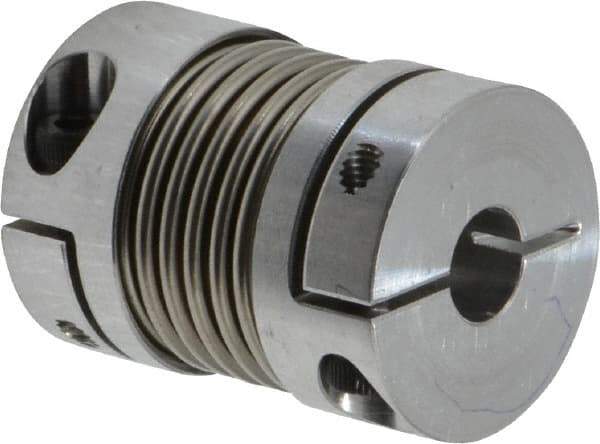 Lovejoy - 1/4" Max Bore Diam, Flexible Bellows Clamp Coupling - 0.984" OD, 1.023" OAL, Aluminum Hub with Stainless Steel Bellows - Exact Tool & Supply