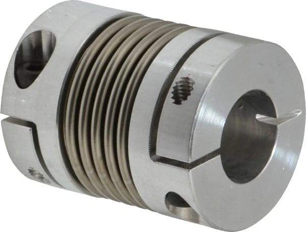 Lovejoy - 5/8" Max Bore Diam, Flexible Bellows Clamp Coupling - 1.28" OD, 1.614" OAL, Aluminum Hub with Stainless Steel Bellows - Exact Tool & Supply