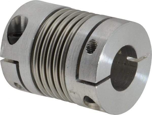 Lovejoy - 5/8" Max Bore Diam, Flexible Bellows Clamp Coupling - 1.28" OD, 1.614" OAL, Aluminum Hub with Stainless Steel Bellows - Exact Tool & Supply