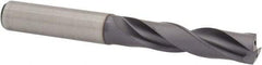 Kennametal - 7/16" 180° Spiral Flute Solid Carbide Screw Machine Drill Bit - TiAlN Finish, Right Hand Cut, 2-11/64" Flute Length, 102mm OAL, Flat-Bottom Point, Straight Shank, Through Coolant - Exact Tool & Supply