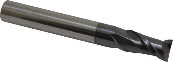 Accupro - 1/2", 1" LOC, 1/2" Shank Diam, 4" OAL, 2 Flute, Solid Carbide Square End Mill - Single End, AlTiN Finish, Spiral Flute, 40° Helix, Centercutting, Right Hand Cut, Right Hand Flute - Exact Tool & Supply