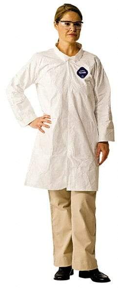 Dupont - Size 4XL White Disposable Chemical Resistant Lab Coat - Tyvek, Snap Front, Open Cuff - Exact Tool & Supply