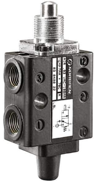 Norgren - 0.34 CV Rate, 1/8" NPT Inlet 5/2 Super Mechanical Valve - 1/8" NPT Inlet, Packed Spool Valve, Plunger Actuator - Exact Tool & Supply