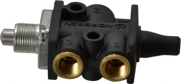 Norgren - 0.34 CV Rate, 1/8" NPT Inlet 3/2 Super Mechanical Valve - 1/8" NPT Inlet, Packed Spool Valve, Plunger Actuator - Exact Tool & Supply