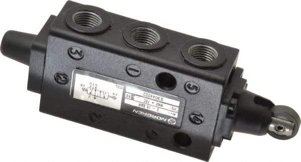 Norgren - 0.34 CV Rate, 1/8" NPT Inlet 5/2 Super Mechanical Valve - 1/8" NPT Inlet, Packed Spool Valve, Roller Actuator - Exact Tool & Supply