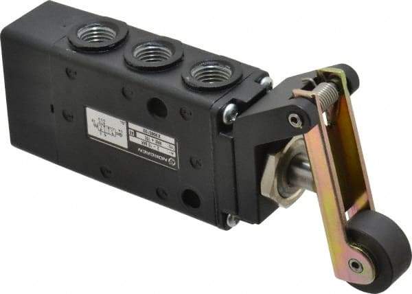 Norgren - 0.98 CV Rate, 1/4" NPT Inlet 5/2 Super Mechanical Valve - 1/4" NPT Inlet, Packed Spool Valve, Roller Lever Actuator - Exact Tool & Supply