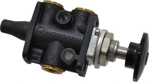 Norgren - 1/8" NPT Packed Spool Valve - Spring Activation, Button, Palm Black & 0.34 CV Rate - Exact Tool & Supply