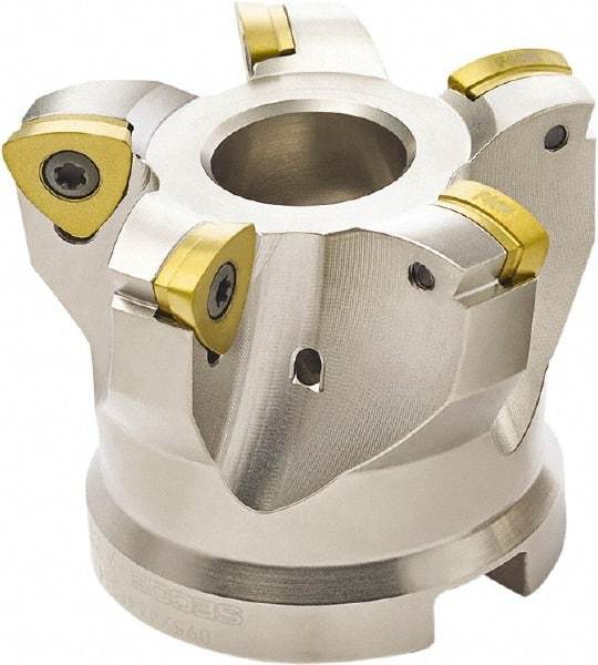 Seco - 4 Inserts, 1.575" Cutter Diam, 0.039" Max Depth of Cut, Indexable High-Feed Face Mill - 0.63" Arbor Hole Diam - Exact Tool & Supply
