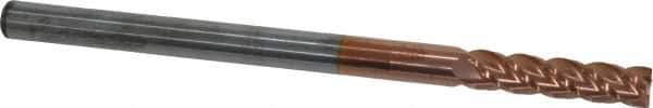 Accupro - 1/4", 1" LOC, 1/4" Shank Diam, 4" OAL, 4 Flute, Solid Carbide Square End Mill - Single End, TiCN Finish, Spiral Flute, 40° Helix, Centercutting, Right Hand Cut, Right Hand Flute - Exact Tool & Supply