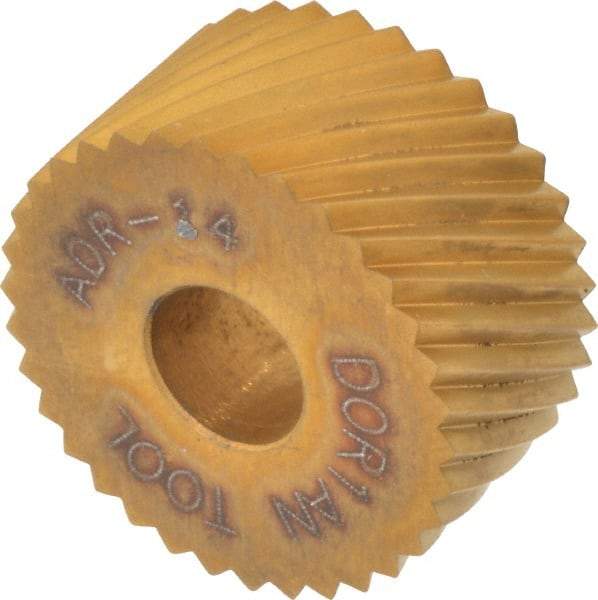 Dorian Tool - 3/4" Diam, 90° Tooth Angle, 14 TPI, Standard (Shape), Form Type High Speed Steel Right-Hand Diagonal Knurl Wheel - 3/8" Face Width, 1/4" Hole, Circular Pitch, 30° Helix, Bright Finish, Series A - Exact Tool & Supply