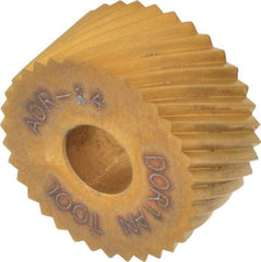 Dorian Tool - 3/4" Diam, 90° Tooth Angle, 14 TPI, Standard (Shape), Form Type High Speed Steel Right-Hand Diagonal Knurl Wheel - 3/8" Face Width, 1/4" Hole, Circular Pitch, 30° Helix, Bright Finish, Series A - Exact Tool & Supply