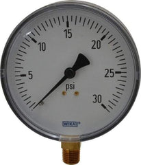 Wika - 4" Dial, 1/4 Thread, 0-30 Scale Range, Pressure Gauge - Lower Connection Mount, Accurate to 3-2-3% of Scale - Exact Tool & Supply