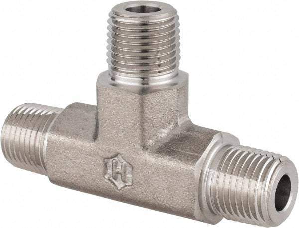 Ham-Let - 1/8" Grade 316 Stainless Steel Pipe Tee - MNPT End Connections, 9,400 psi - Exact Tool & Supply