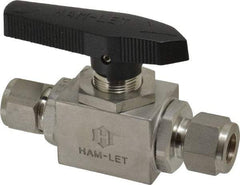 Ham-Let - 1/2" Pipe, Stainless Steel, Inline, Two Way Flow, Instrumentation Ball Valve - 3,000 psi WOG Rating, Tee Handle, PTFE Seal, PTFE Seat, Swaglok SS-45S8 - Exact Tool & Supply