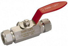 Ham-Let - 1" Pipe, Compression x Compression End Connections, Stainless Steel, Inline, Two Way Flow, Instrumentation Ball Valve - 2,000 psi WOG Rating, Locking Lever Handle, Reinforced PTFE Seal, Reinforced PTFE Seat - Exact Tool & Supply