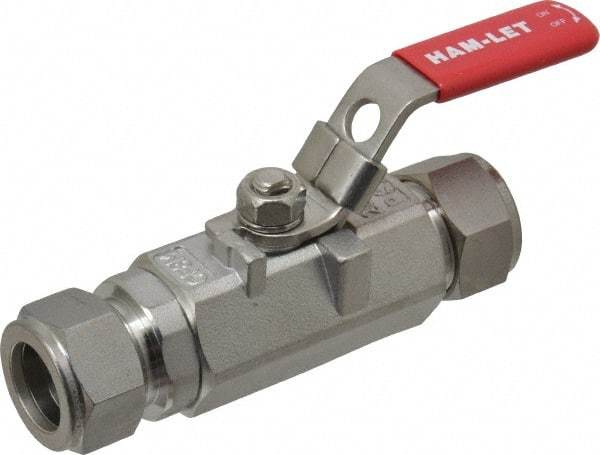 Ham-Let - 3/4" Pipe, Compression x Compression End Connections, Stainless Steel, Inline, Two Way Flow, Instrumentation Ball Valve - 2,000 psi WOG Rating, Locking Lever Handle, Reinforced PTFE Seal, Reinforced PTFE Seat - Exact Tool & Supply