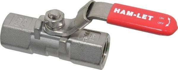 Ham-Let - 1/2" Pipe, FNPT x FNPT End Connections, Stainless Steel, Inline, Two Way Flow, Instrumentation Ball Valve - 2,000 psi WOG Rating, Locking Lever Handle, Reinforced PTFE Seal, Reinforced PTFE Seat - Exact Tool & Supply