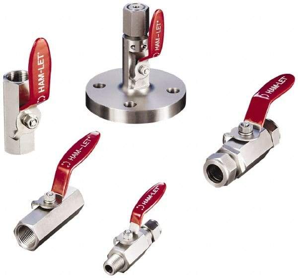 Ham-Let - 1/4" Pipe, MBSPP x FBSPP End Connections, Stainless Steel, Inline, Two Way Flow, Instrumentation Ball Valve - 2,000 psi WOG Rating, Locking Lever Handle, Reinforced PTFE Seal, Reinforced PTFE Seat - Exact Tool & Supply