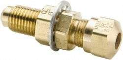Parker - 1/2" OD, Brass Bulkhead Union - 150 Max Working psi, -40 to 200°F, Comp x Comp Ends - Exact Tool & Supply
