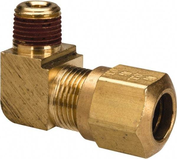Parker - 3/8" OD, Brass Male Elbow - 150 Max Working psi, -40 to 200°F, Comp x MNPT Ends - Exact Tool & Supply