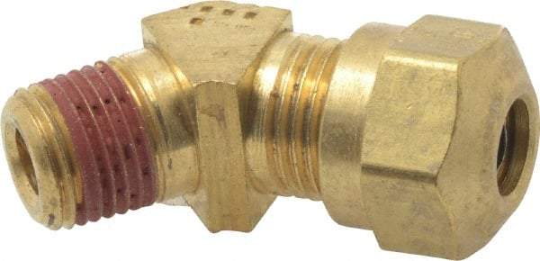 Parker - 1/4" OD, Brass Male 45° Elbow - 150 Max Working psi, -40 to 200°F, Comp x MNPT Ends - Exact Tool & Supply