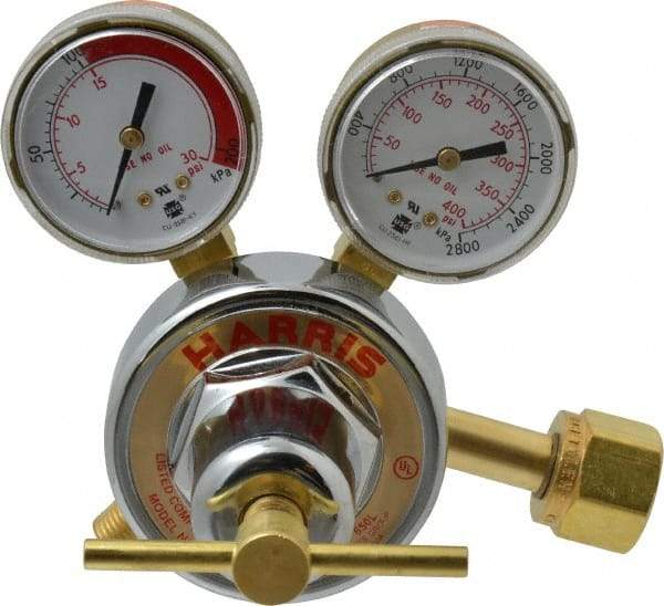 Harris Products - 300 CGA Inlet Connection, Male Fitting, 15 Max psi, Acetylene Welding Regulator - 9/16-18 Thread, Left Hand Rotation - Exact Tool & Supply