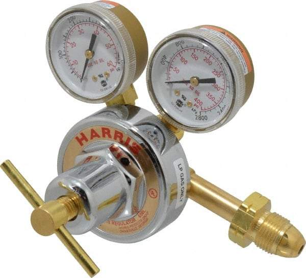 Harris Products - 510 CGA Inlet Connection, Male Fitting, 50 Max psi, Propane Welding Regulator - 9/16-18 Thread, Left Hand Rotation - Exact Tool & Supply