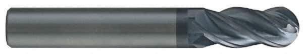 SGS - 15/32" Diam, 1" LOC, 4 Flute Solid Carbide Ball End Mill - AlTiN Finish, Single End, 3" OAL, 1/2" Shank Diam, Spiral Flute - Exact Tool & Supply