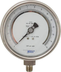 Wika - 4" Dial, 1/4 Thread, 0-15 Scale Range, Pressure Gauge - Lower Connection Mount, Accurate to 0.25% of Scale - Exact Tool & Supply