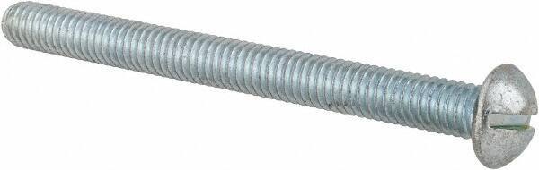 Value Collection - 5/16-18 UNC, 3-1/2" Length Under Head Slotted Drive Machine Screw - Round Head, Alloy Steel, Zinc-Plated Finish, Without Washer - Exact Tool & Supply