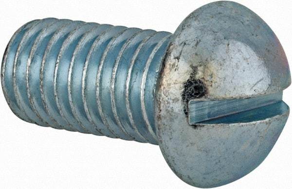 Value Collection - 1/2-13 UNC, 1" Length Under Head Slotted Drive Machine Screw - Round Head, Alloy Steel, Zinc-Plated Finish, Without Washer - Exact Tool & Supply