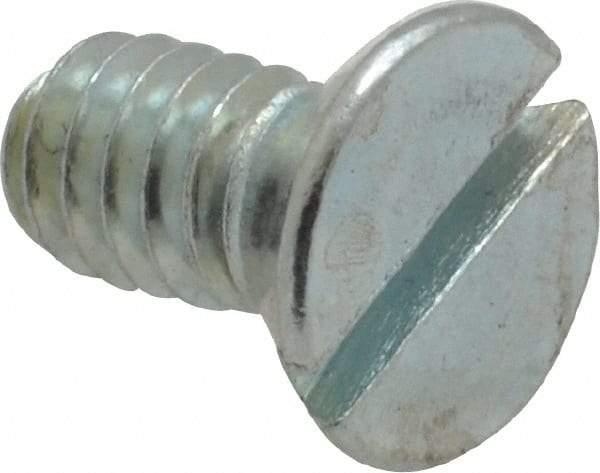 Value Collection - 1/4-20 UNC, 1/2" OAL Slotted Drive Machine Screw - Flat Head, Grade 2 Steel, Zinc-Plated Finish, Without Washer - Exact Tool & Supply
