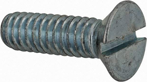 Value Collection - 1/4-20 UNC, 7/8" OAL Slotted Drive Machine Screw - Flat Head, Grade 2 Steel, Zinc-Plated Finish, Without Washer - Exact Tool & Supply