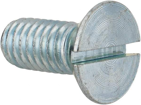 Value Collection - 3/8-16 UNC, 7/8" OAL Slotted Drive Machine Screw - Flat Head, Grade 2 Steel, Zinc-Plated Finish, Without Washer - Exact Tool & Supply