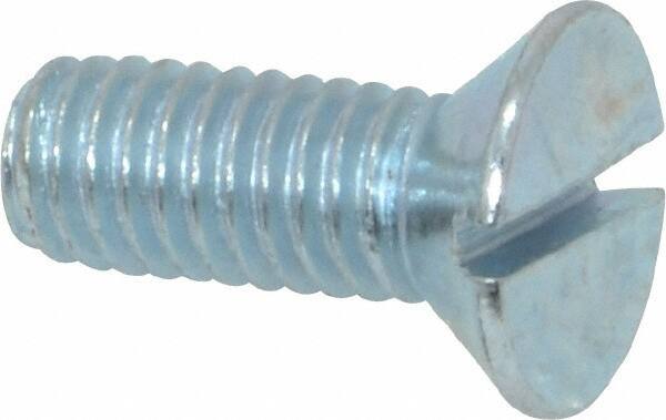 Value Collection - 3/8-16 UNC, 1" OAL Slotted Drive Machine Screw - Flat Head, Grade 2 Steel, Zinc-Plated Finish, Without Washer - Exact Tool & Supply