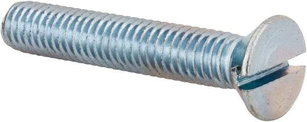 Value Collection - 3/8-16 UNC, 2-1/4" OAL Slotted Drive Machine Screw - Flat Head, Grade 2 Steel, Zinc-Plated Finish, Without Washer - Exact Tool & Supply