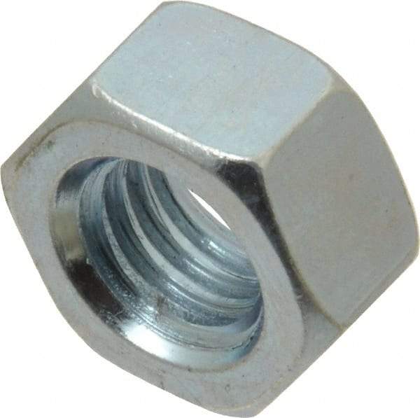 Value Collection - 7/16-14 UNC Steel Right Hand Hex Nut - 11/16" Across Flats, 3/8" High, Zinc-Plated Finish - Exact Tool & Supply