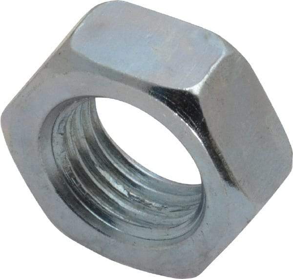 Value Collection - 1/2-20 UNF Steel Right Hand Hex Jam Nut - 3/4" Across Flats, 5/16" High, Zinc-Plated Finish - Exact Tool & Supply