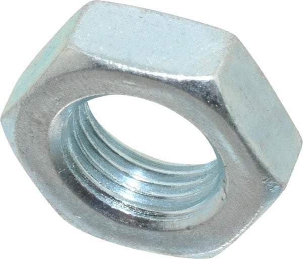 Value Collection - 9/16-18 UNF Steel Right Hand Hex Jam Nut - 7/8" Across Flats, 5/16" High, Zinc-Plated Finish - Exact Tool & Supply