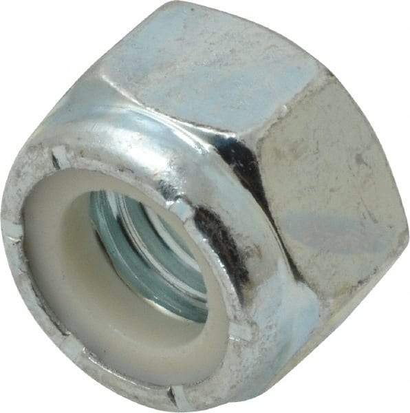 Value Collection - 9/16-12 UNC Grade 2 Hex Lock Nut with Nylon Insert - 7/8" Width Across Flats, 5/8" High, Zinc-Plated Finish - Exact Tool & Supply