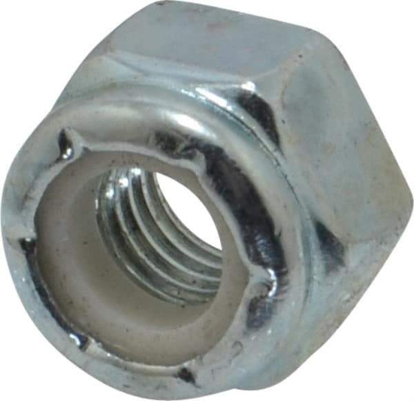 Value Collection - 1/4-28 UNF Grade 2 Hex Lock Nut with Nylon Insert - 7/16" Width Across Flats, 19/64" High, Zinc-Plated Finish - Exact Tool & Supply