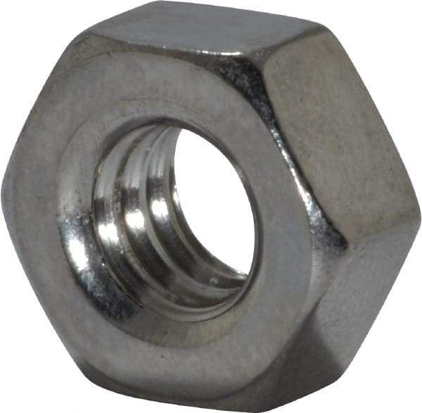 Value Collection - 1/4-20 UNC Stainless Steel Right Hand Hex Nut - 7/16" Across Flats, 7/32" High, Uncoated - Exact Tool & Supply
