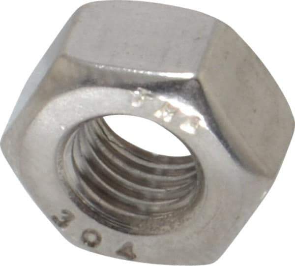 Value Collection - 1/4-28 UNF Stainless Steel Right Hand Hex Nut - 7/16" Across Flats, 7/32" High, Uncoated - Exact Tool & Supply