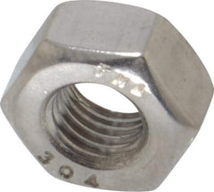 Value Collection - 1/4-28 UNF Stainless Steel Right Hand Hex Nut - 7/16" Across Flats, 7/32" High, Uncoated - Exact Tool & Supply
