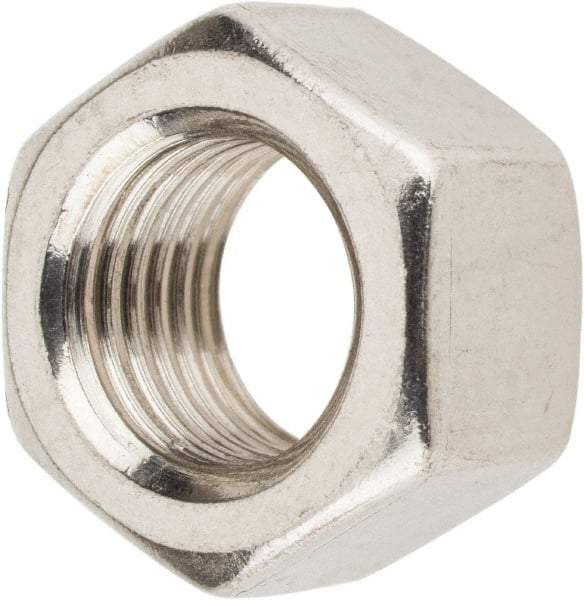 Value Collection - 3/8-24 UNF Stainless Steel Right Hand Hex Nut - 9/16" Across Flats, 21/64" High, Uncoated - Exact Tool & Supply