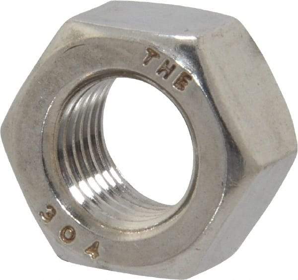 Value Collection - 7/16-20 UNF Stainless Steel Right Hand Hex Nut - 11/16" Across Flats, 3/8" High, Uncoated - Exact Tool & Supply