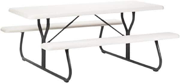 ICEBERG - 30" Long x 72" Wide x 29" High Stationary Rectangular Picnic Table - Platinum & Gray, High-Density Polyethylene/Steel - Exact Tool & Supply