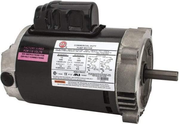 US Motors - 1/2 hp, ODP Enclosure, Auto Thermal Protection, 3,450 RPM, 115/208-230 Volt, 60 Hz, Industrial Electric AC/DC Motor - Size 56C Frame, C-Face Mount, 1 Speed, Ball Bearings, 8.2/4.2-4.1 Full Load Amps, B Class Insulation, Reversible - Exact Tool & Supply