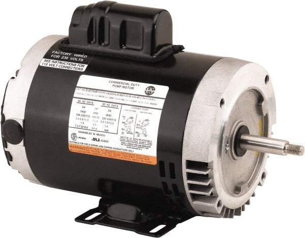 US Motors - 3/4 hp, ODP Enclosure, Auto Thermal Protection, 3,450 RPM, 115/208-230 Volt, 60 Hz, Industrial Electric AC/DC Motor - Size 56C Frame, C-Face Mount, 1 Speed, Ball Bearings, 10.4/5.4-5.2 Full Load Amps, B Class Insulation, Reversible - Exact Tool & Supply